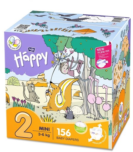 Bella TZMO S.A. Pieluszki Baby Happy New Flexi Fit Mini BOX 156 szt. BB-054-MI02-006