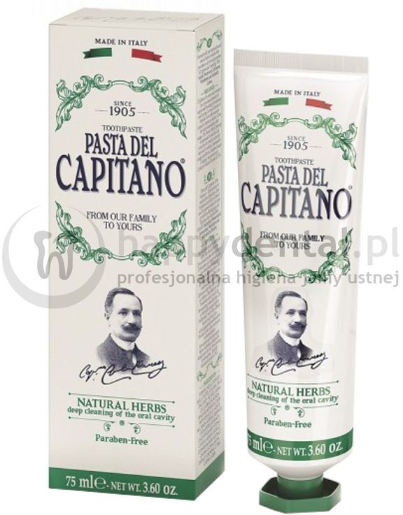 Ciccarelli PASTA DEL CAPITANO NATURAL HERBS 75ml (zielona) - włoska, ziołowa pasta do zębów z mikrogranulkami polerującymi szkliwo