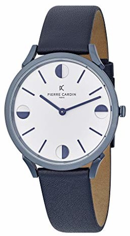 Pierre Cardin Unisex analogowy kwarcowy zegarek na rękę Pigalle Half Moon Pasek niebieski/biały