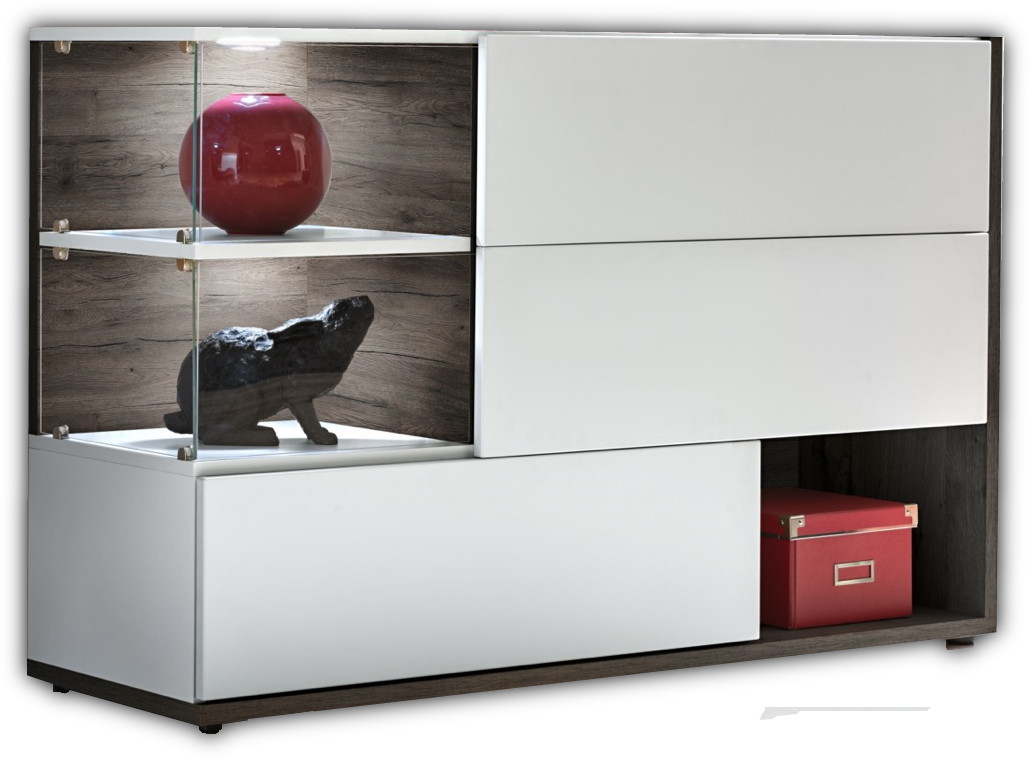 Komoda stojąca Silk biały+perła elm mat biały połysk + led 28 PEW SKS