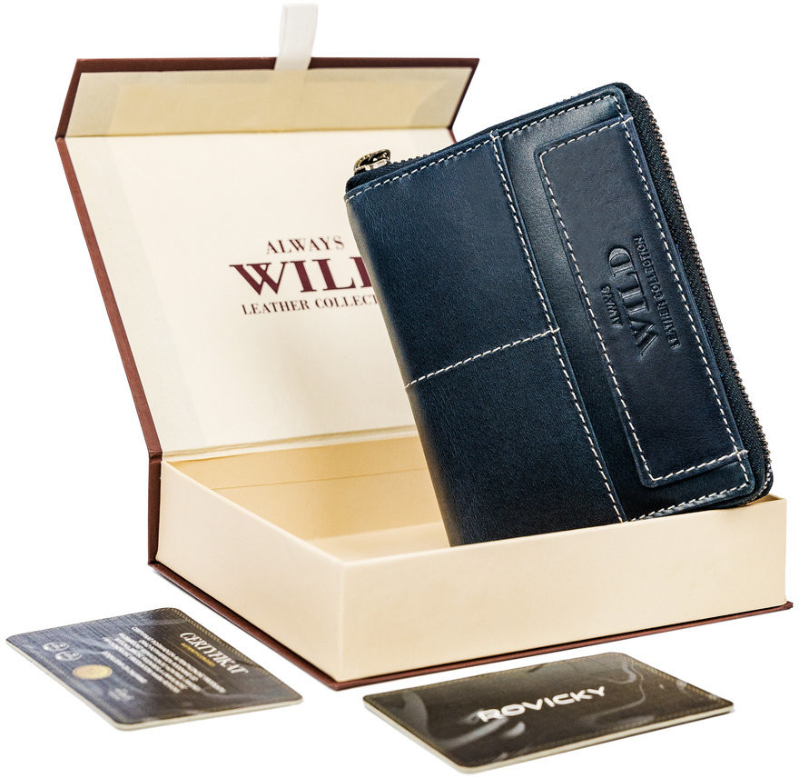 Always Wild Skórzany, pionowy portfel męski na zamek w stylu retro, RFID