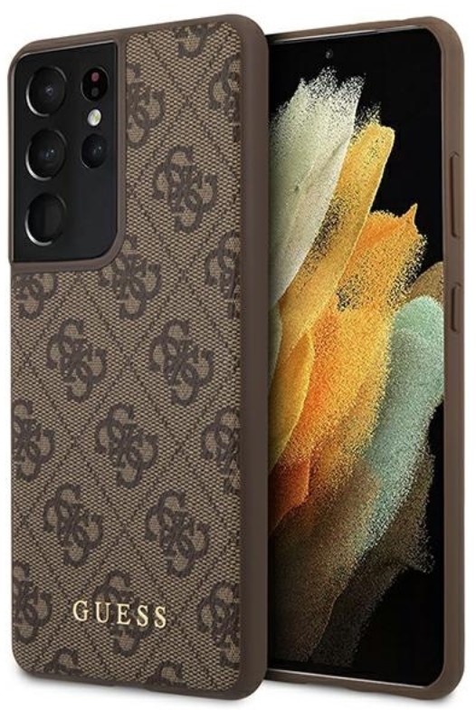 Guess 4G Metal Logo - Etui Samsung Galaxy S21 Ultra brązowy