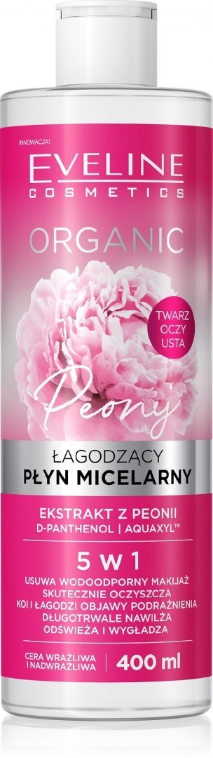 Eveline Organic Peony Łagodzący Płyn micelarny 5w1 - cera wrażliwa i nadwrażliwa 400ml 127627