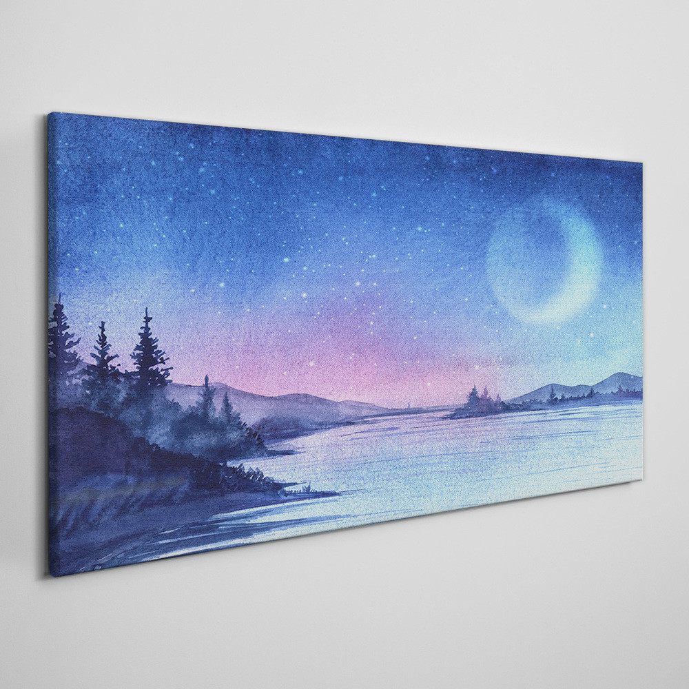 PL Coloray Obraz na Płótnie rzeka drzewa księżyc 120x60cm