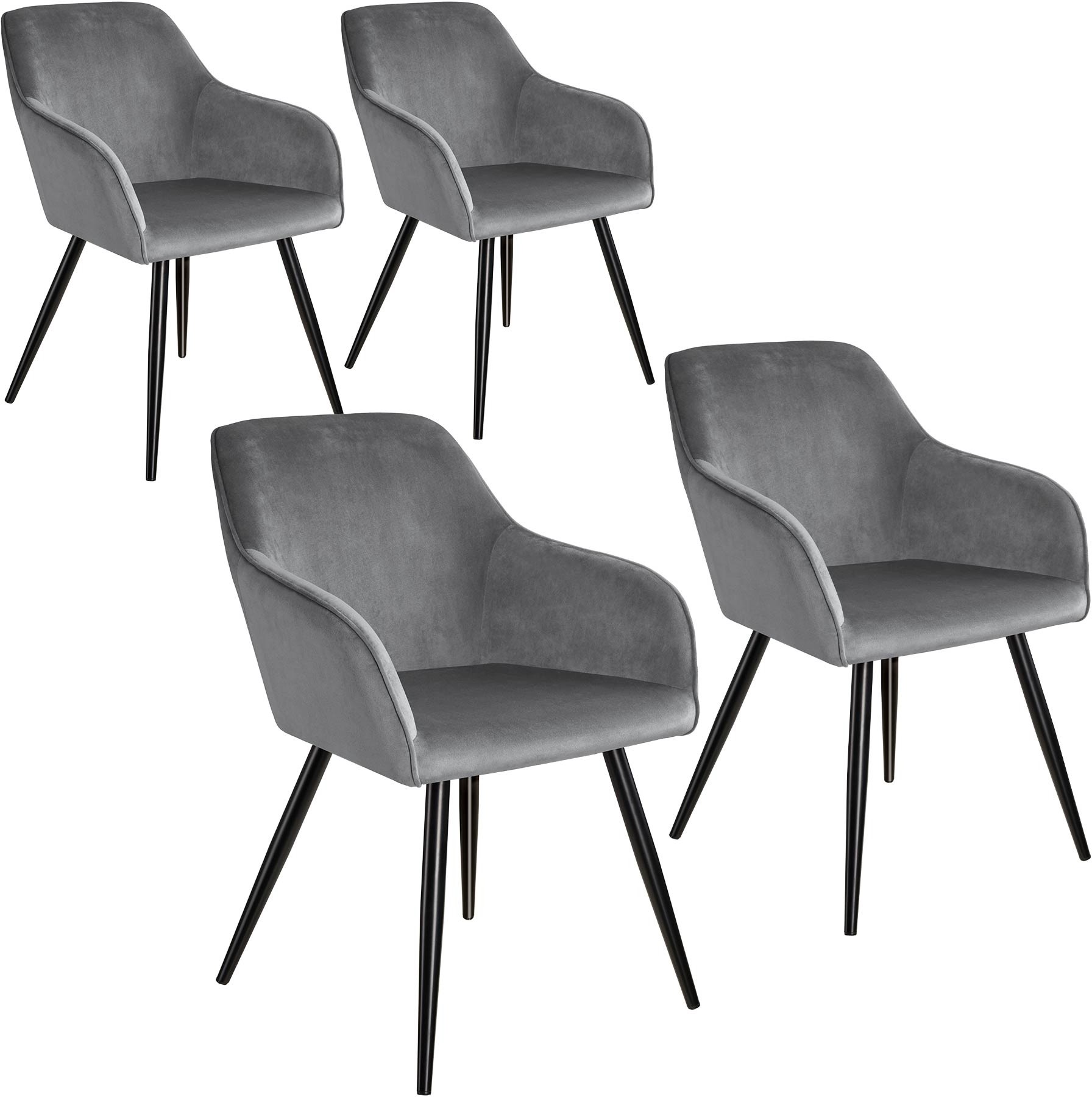 tectake 4x Krzesło Marilyn, aksamit - szaro-czarne 404035