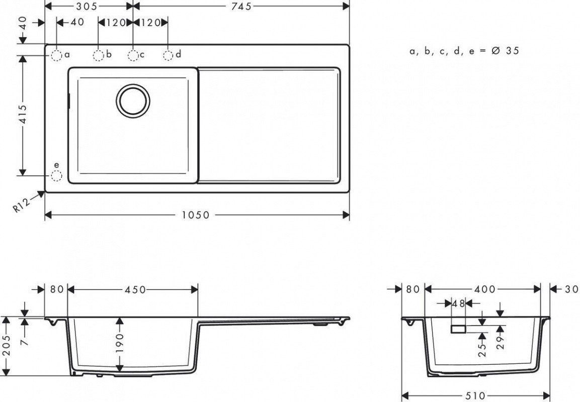 Hansgrohe S51 Zlewozmywak granitowy jednokomorowy 105x51 cm grafitowa czerń 43330170