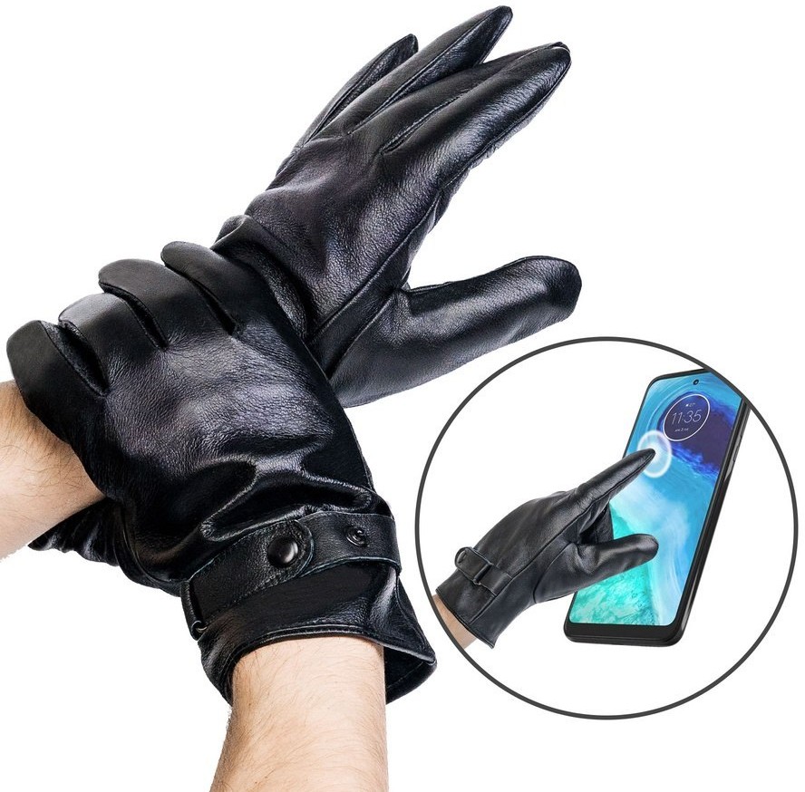 ROVICKY Lumarko Ocieplane Rękawiczki Męskie Ze Skóry Naturalnej Z Regulacją R-RMS-02-B CZARNY Rov