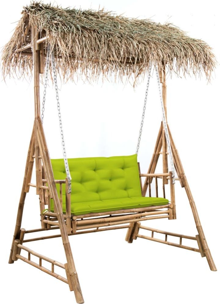 vidaXL 2-os huśtawka ogrodowa bambus i liście palmy poduszka 202cm 3063938