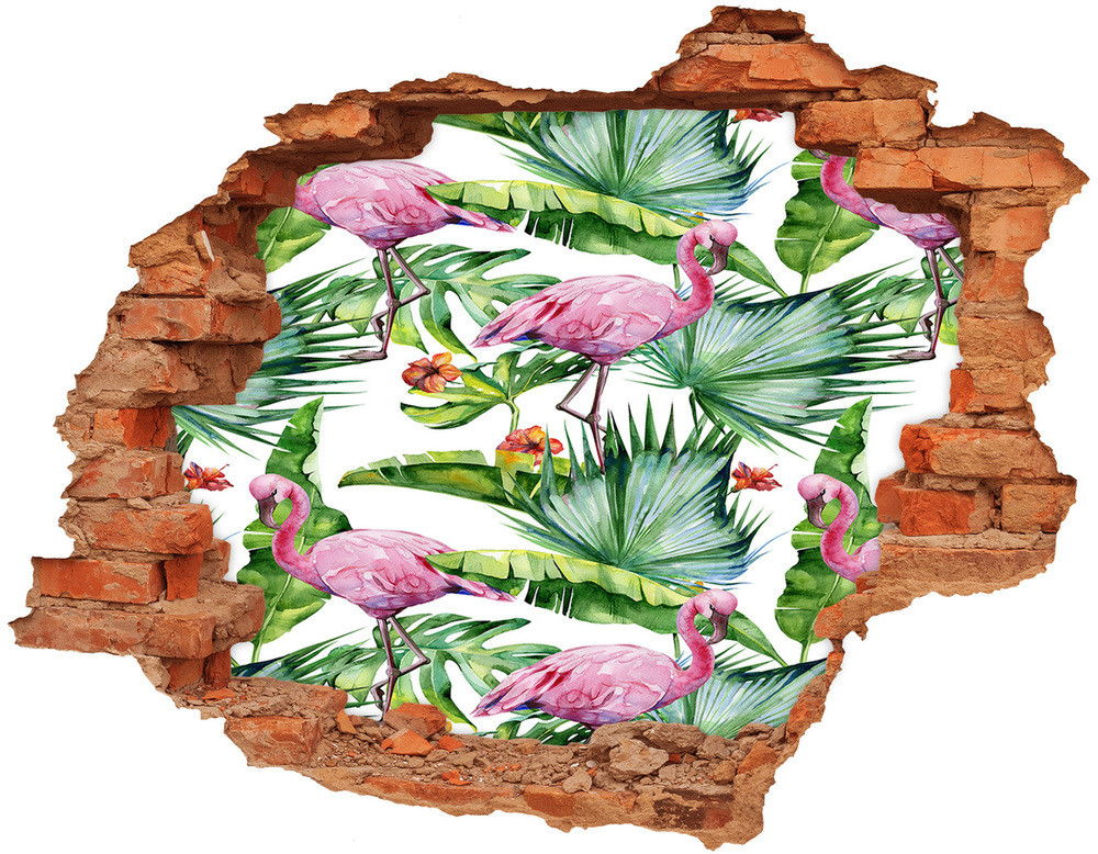Wallmuralia.pl Dziura 3d fototapeta naklejka Flamingi rośliny