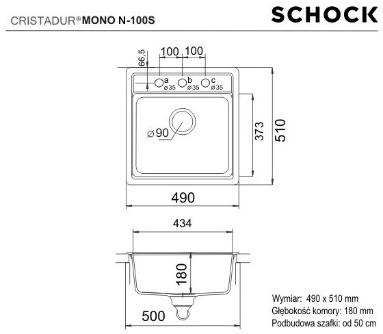 Schock Mono N-100S Zlewozmywak granitowy jednokomorowy 49x51 cm Cristadur silverstone MONN100SSIL