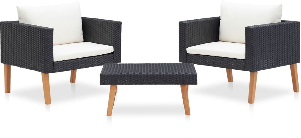 vidaXL 3-cz. ogrodowy zestaw wypoczynkowy, poduszki, rattan PE, czarny