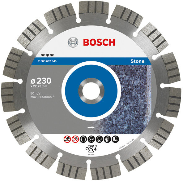 Bosch Diamentowa tarcza tnąca Best do kamienia 230 x 22 23 x 2 4 x 15 mm 2608602645 Średnica 230 mm Średnica wewnętrzna 22.23 mm 1 szt