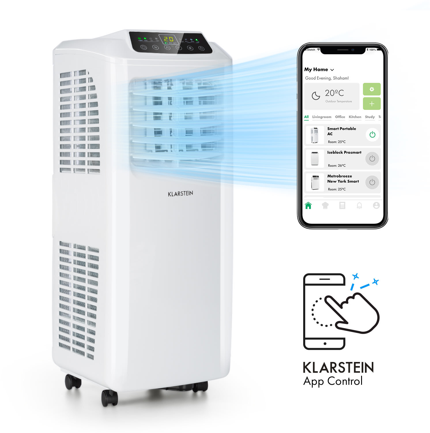 Klarstein Pure Blizzard Smart 9k, klimatyzator przenośny, 9000 BTU/2,6 kW, klasa efektywności energetycznej, A, pilot zdalnego sterowania DXJ2-PureBlzdSmrt9Kw