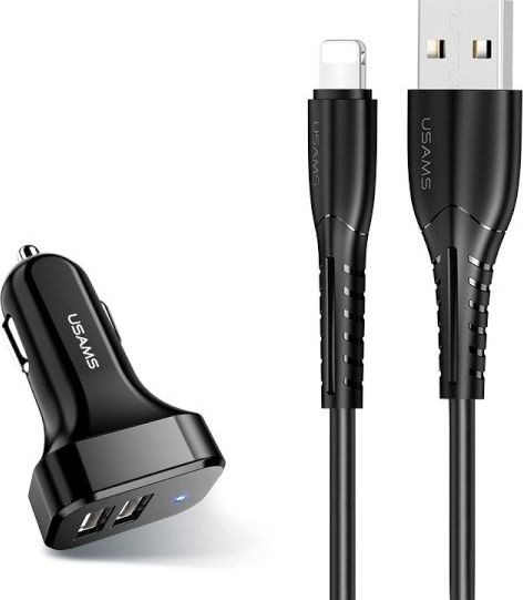 Usams Ładowarka samochodowa 2xUSB C13 2.1 A lightning czarny NTU35LC13TZ