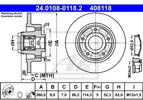 ATE Tarcze hamulcowe (komplet 2 sztuk) 24.0108-0118.2