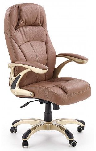 Ergonomiczny jasnobrązowy fotel obrotowy z ekoskóry - Karel