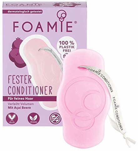 Foamie Foamie - Mocna odżywka | 80 g | do cienkich i suchych włosów  zapewnia większą objętość, jagody i ekstrakty z migdałów | 100% wegańskie  bez plastiku  nie testowane na zwierzętach FM-CB-YA1001
