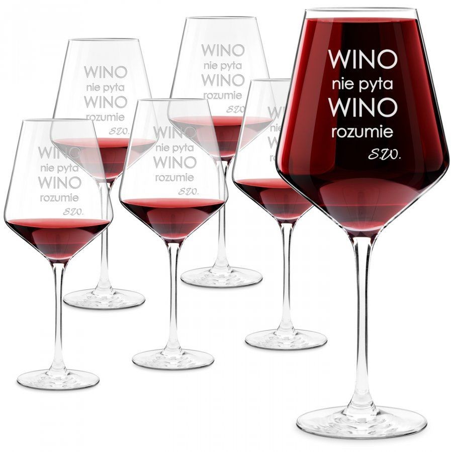 Murrano Zestaw kieliszków z grawerem x6 wino nie pyta wino rozumie dla niej