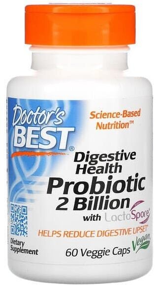 Doctor''s Best Digestive Health Probiotic with LactoSpore 2 Billion (Probiotyk dla zdrowia układu pokarmowego) 60 Kapsułek wegetariańskich