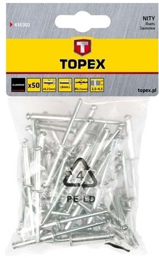 Topex Nity aluminiowe 4,8 x 23mm, 50 sztuk, , 43E507