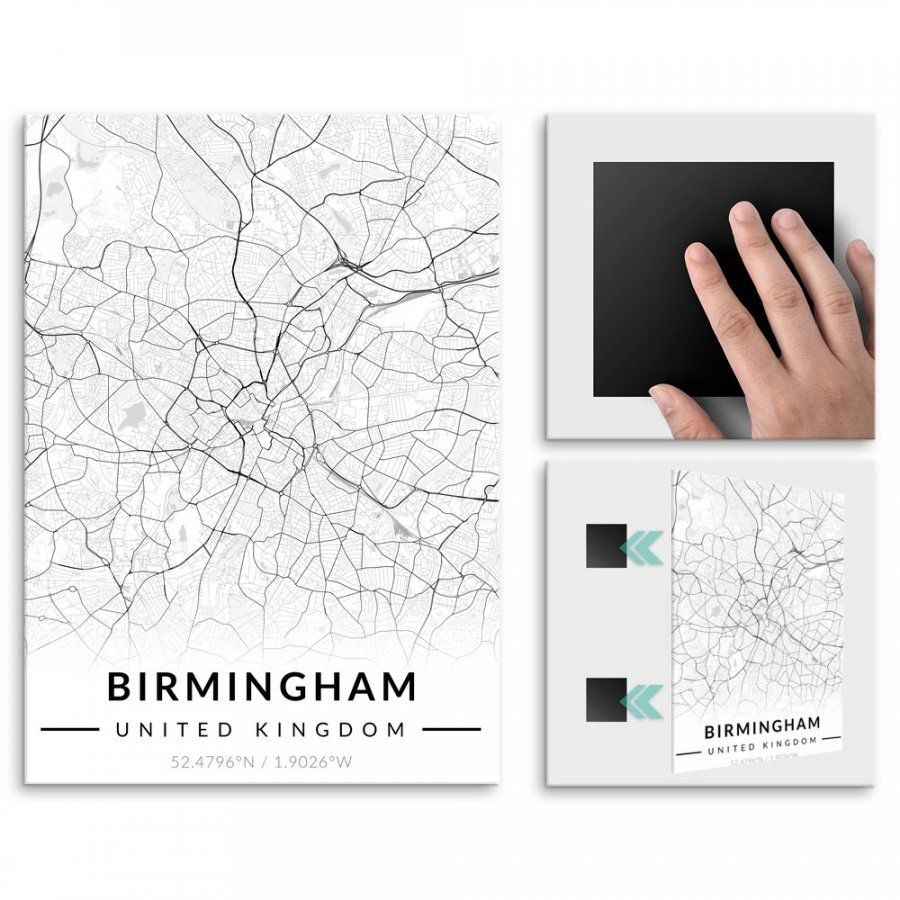 Pix4home Plakat metalowy Mapa B&W Birmingham L POS-L-04381