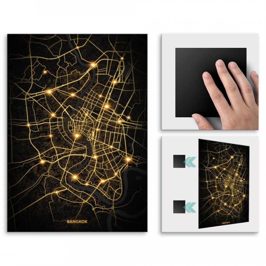 Pix4home Plakat metalowy Mapa City Lights Bangkok L POS-L-03462