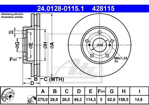 ATE Tarcza hamulcowa 24.0128-0115.1