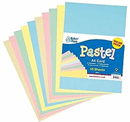 Baker Ross Baker Ross Kartka w pastelowym kolorze A4 (50 sztuk, 220 g/m2) do majsterkowania i tworzenia dekoracji E10072