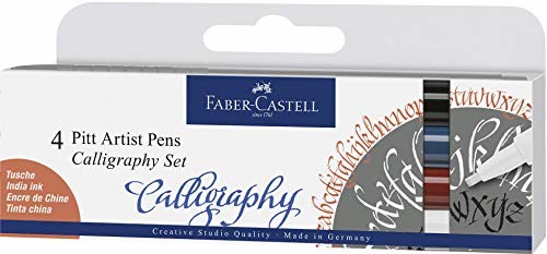 Faber-Castell 167504 pisak Pitt Artist Pen Calligraphy zestaw, 2,5 mm, 4 etui, wielokolorowy