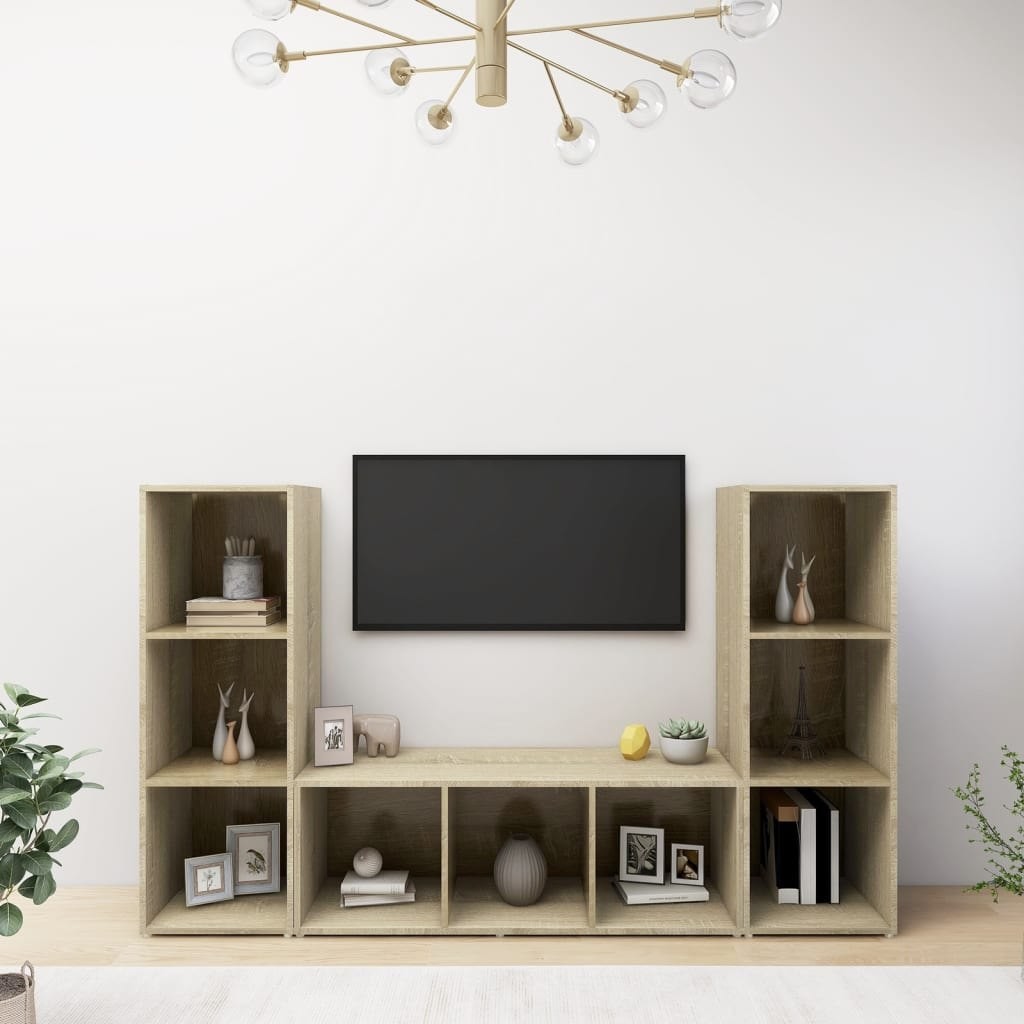 vidaXL Lumarko Szafki TV, 3 szt., dąb sonoma, 107x35x37 cm, płyta wiórowa 3079964