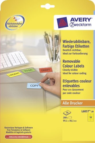 Avery Zweckform etykiety uniwersalne, 99,1 X 38,1 MM, do wszystkich drukarka A4 L6057-20