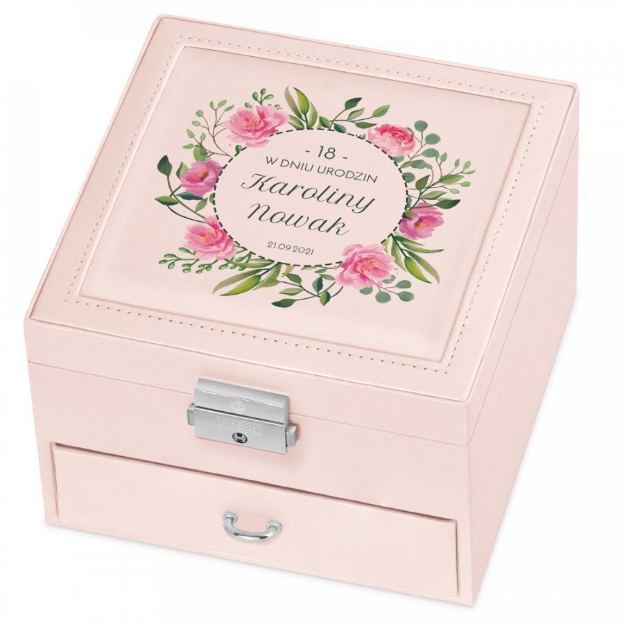 Murrano Szkatułka na Biżuterię Różowa z Nadrukiem Wianuszek SZKT-BR-035