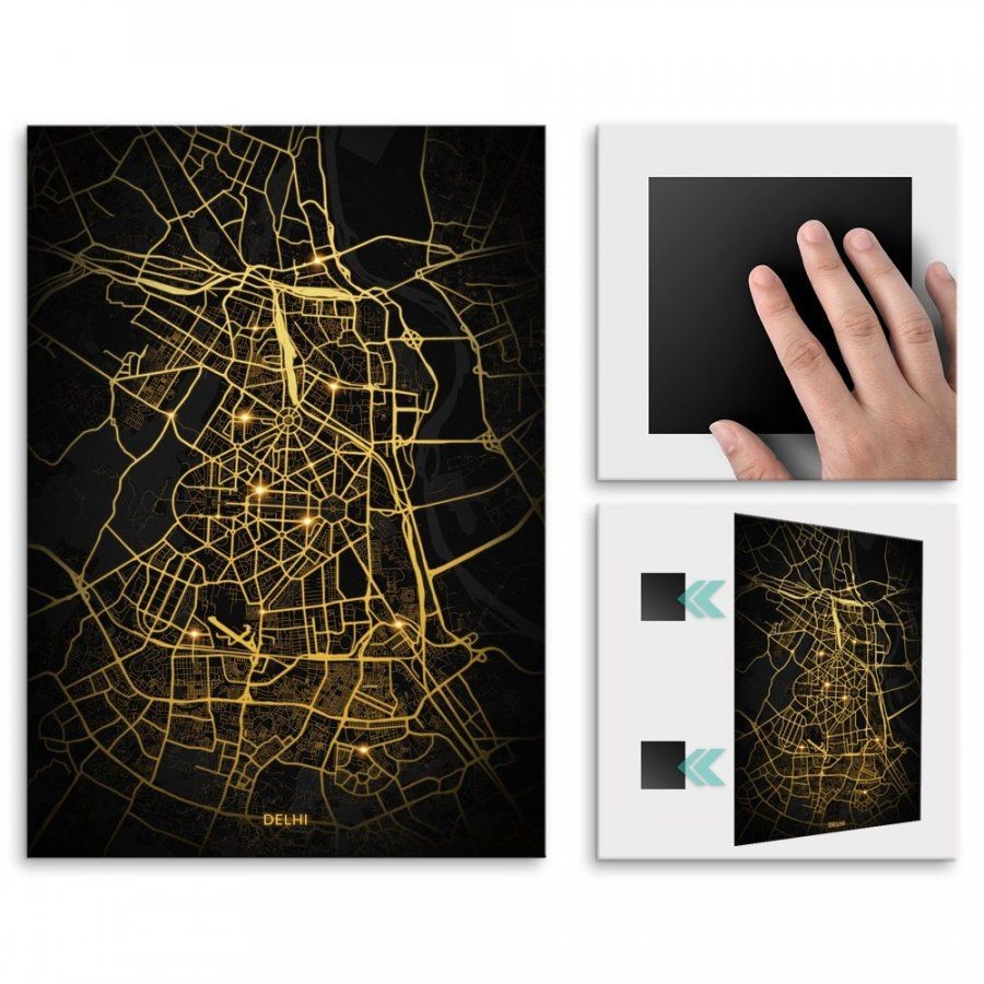Pix4home Plakat metalowy Mapa City Lights Delhi M POS-M-03476