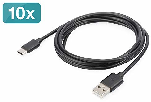 Digitus kabel przyłączeniowy USB 2.0 1,8 m 10 x kabel przyłączeniowy z USB typu A na typ C High-Speed 480 Mbit/s czarny AK-990960-018-S