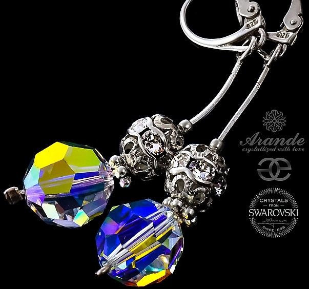 Swarovski piękne długie kolczyki AURORA SREBRO