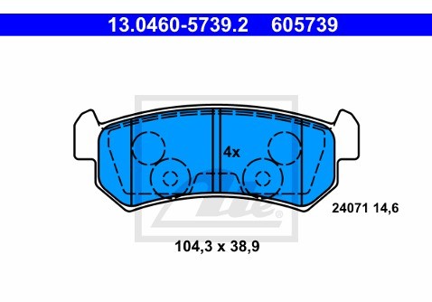 ATE KLOCKI HAM 13.0460-5739.2 CHEVROLET LACETTI 1.4 16V, 1.6, 1.8 05-, DAEWOO NUBIRA 1.6, 1.8 03- 13.0460-5739.2