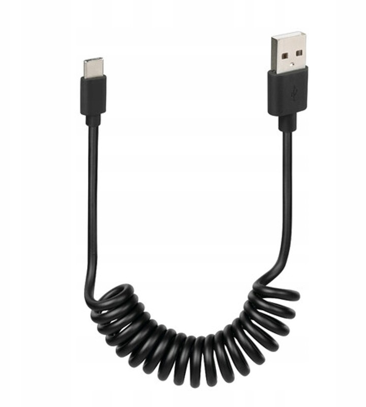 Kabel Przewód Usb typ C - Usb 1m Spiralny Czarny