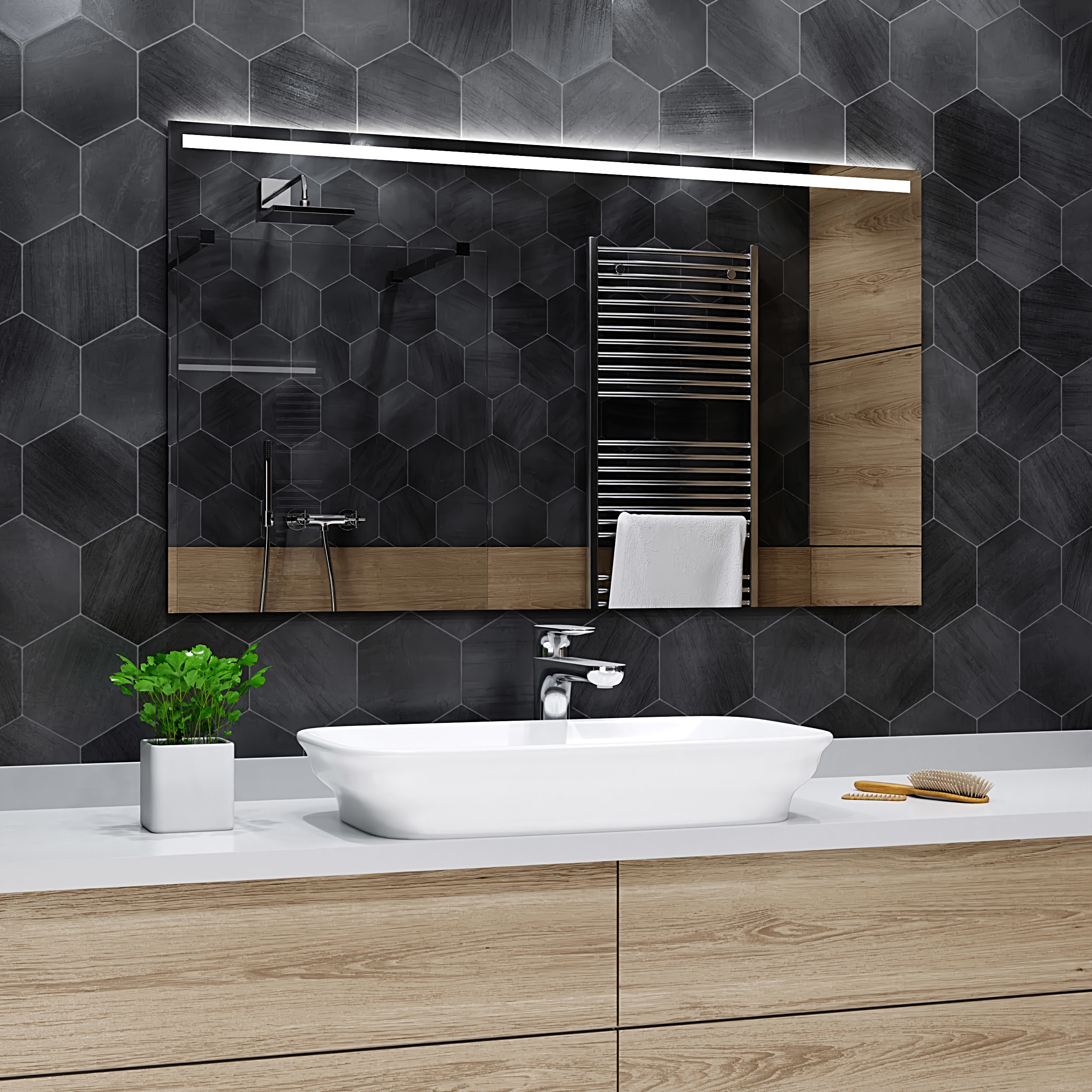 Alasta Lustro Łazienkowe z Podświetleniem LED - rozmiar 90x70cm - zimny kolor LED - Model Giza