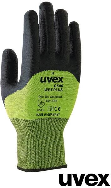 Uvex RUVEX- C500WET - Rękawice ochronne, ochrona przecięcia (klasa 5), odporność na ścieranie, kontakt do +100 °C - 7,8,9,10.
