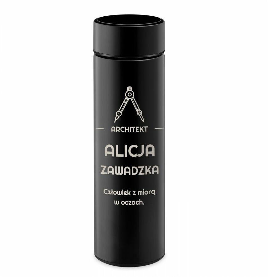 Murrano Kubek termiczny Termos z wyświetlaczem LED z grawerem dla architekta KUB-E-BK-023