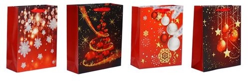 Zestaw toreb bożonarodzeniowych na prezenty  4 szt., czerwony, 26 x 32 x 10 cm