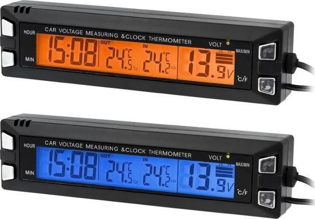 CGAuto Termometr samochodowy zegarek woltomierz 3w1 AG97 2353-uniw
