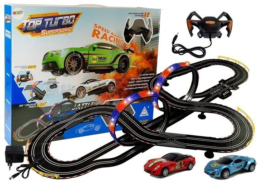 Import LEANToys Tor Wyścigowy 1:43 2 Autka Top Turbo Światła 7,6 m długości LEANToys 6949