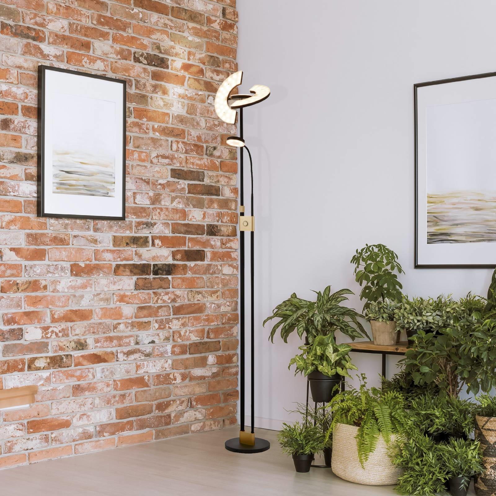 Searchlight Lampa stojąca LED Gio, mosiądz satynowany/czarny