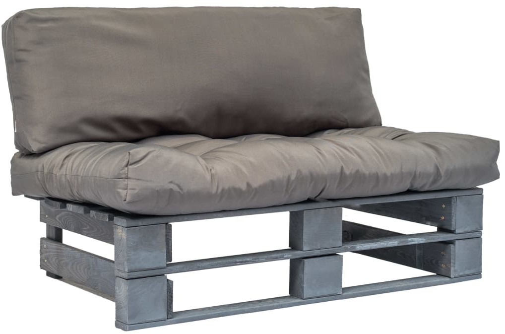 vidaXL Sofa ogrodowa z palet z szarymi poduszkami, szare drewno FSC