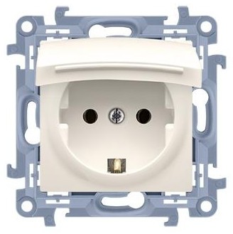 Kontakt Simon Kontakt_Simon Gniazdo wtyczkowe Schuko do wersji IP44 z uszczelką z przesłonami. klapka w kolorze pokrywy (moduł) 16A. 250V. zaciski śrubowe krem CGSZ1BZ.01/41