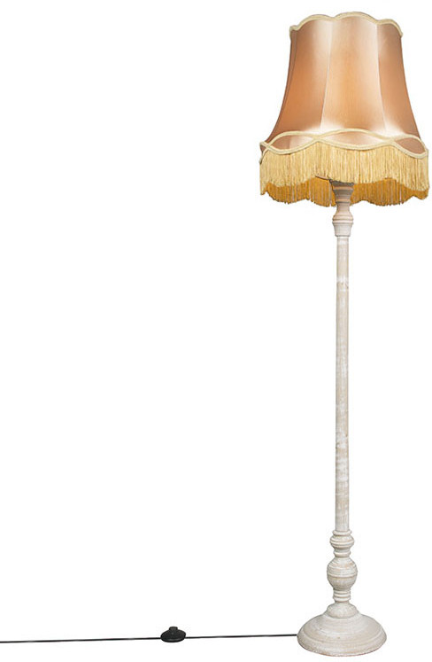 QAZQA Klasyczna lampa podłogowa szara klosz Granny złoty 45cm - Classico