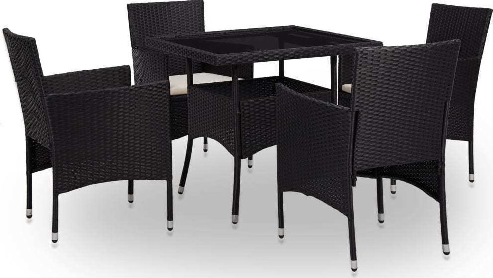 vidaXL 5 częściowy zestaw mebli ogrodowych czarny polirattan i szkło 46173 46173
