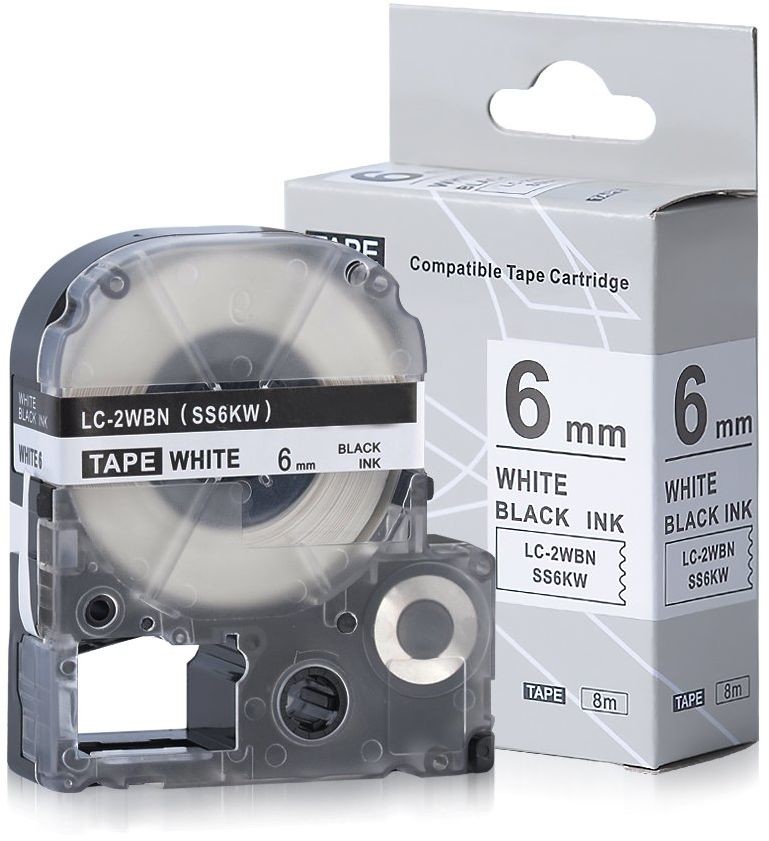 Epson LC-SS6KW, 6mm x 8m, czarny druk / biały podkład, taśma zamiennik
