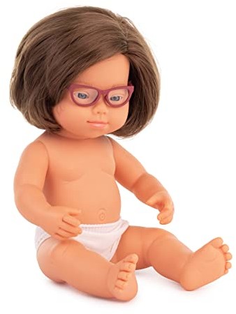 Miniland BABY DOLL CAUCASIAN DZIEWCZYNKA Z SYNDROMem DOWN z okularami 38 cm 1